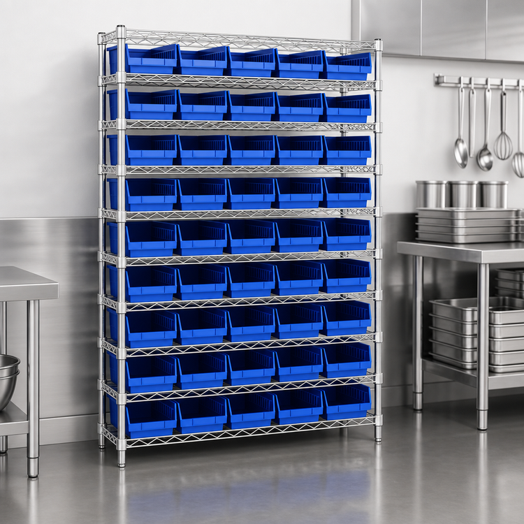 Product image #3 for Quantum Conductive Stationary Wire Shelving Bin System with 12 Shelves and 55 Bins