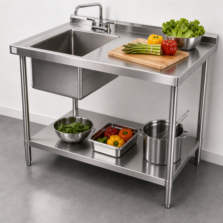 Product image #3 for 72-Inch x 24-Inch Stainless Steel Left Sink Work Table with Prep Sink and Undershelf