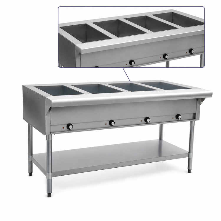 Product image #3 for Eagle Group 63-1/2-Inch Liquid Propane Open Base Hot Food Table with 4 Dry Wells and Galvanized Undershelf