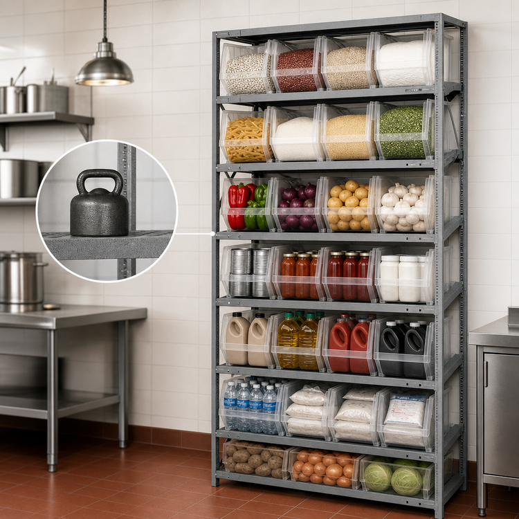 Product image #3 for Quantum Heavy-Duty Stationary Wire Shelving Unit with 8 Shelves and 24 Clear Bins, 36 x 24 x 75 Inches