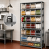 Thumbnail image #3 for Quantum Heavy-Duty Stationary Wire Shelving Unit with 8 Shelves and 24 Clear Bins, 36 x 24 x 75 Inches