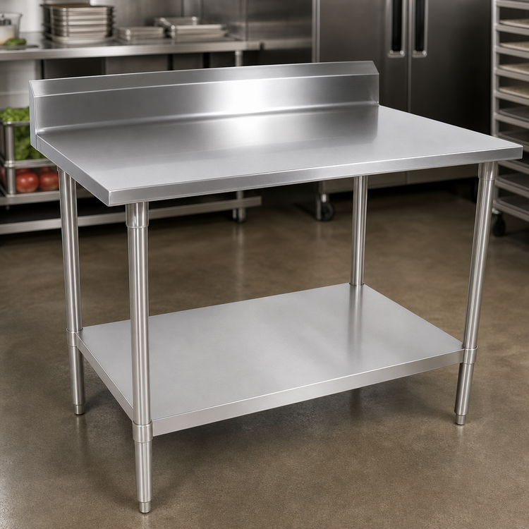 Product image #3 for John Boos Stallion 48-Inch x 24-Inch Stainless Steel Work Table with 5-Inch Backsplash and Adjustable Undershelf