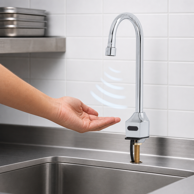 Product image #3 for T&S ChekPoint Touchless Electronic Deck-Mount Single-Hole Gooseneck Faucet with Hydro-Generator and Thermostatic Mixing Valve