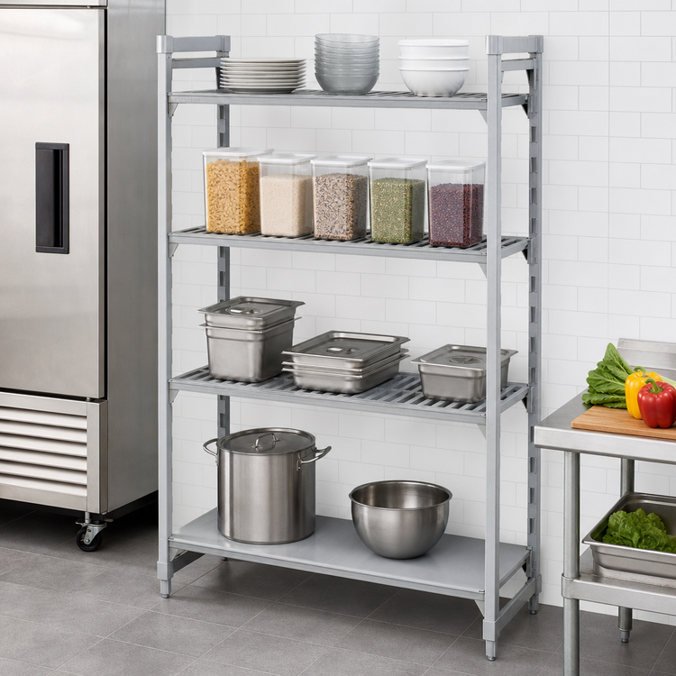 Product image #4 for Cambro Camshelving Premium 4-Shelf Stationary Starter Unit with 3 Vented and 1 Solid Shelf, 18 x 48 x 84 Inches