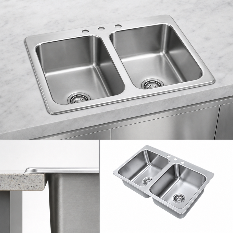 Product image #3 for Advance Tabco Smart Series™ Double Bowl Self-Rimming Drop-In Sink, 45-1/2" x 21", 12" Deep Bowls