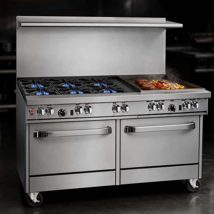 Product image #3 for Southbend Ultimate 60-Inch Commercial Gas Restaurant Range with 4 Burners, 24-Inch Griddle, Standard Oven, and Convection Oven