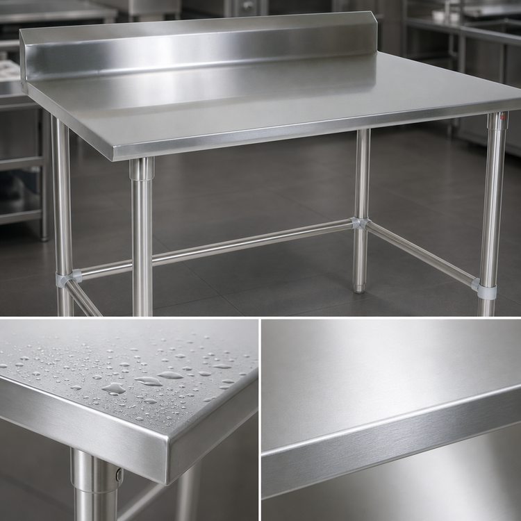 Product image #3 for Stallion 48 Inch x 24 Inch 16-Gauge 300 Series Stainless Steel Work Table with 5 Inch Backsplash