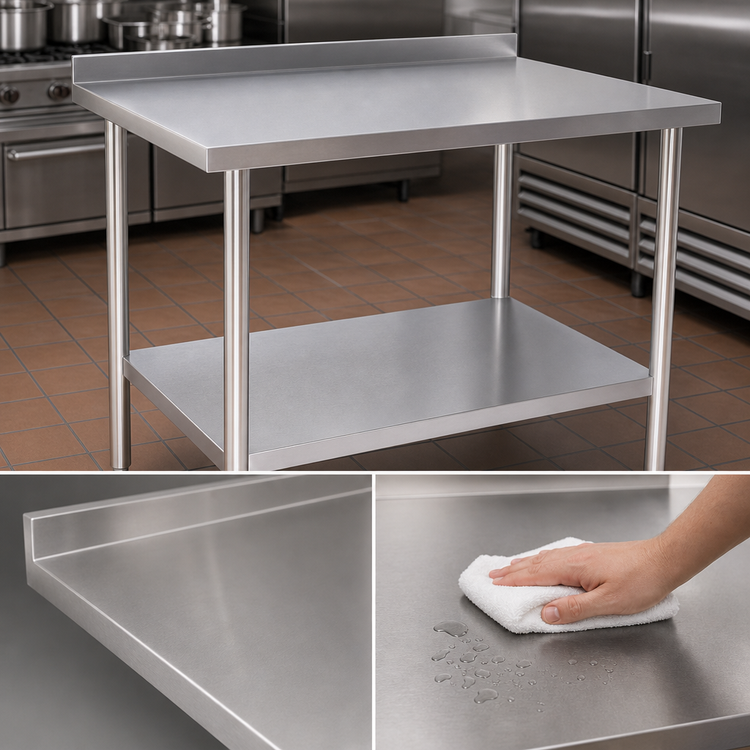 Product image #3 for 60 x 18 Inch Stainless Steel Work Table with 2-Inch Backsplash and Undershelf