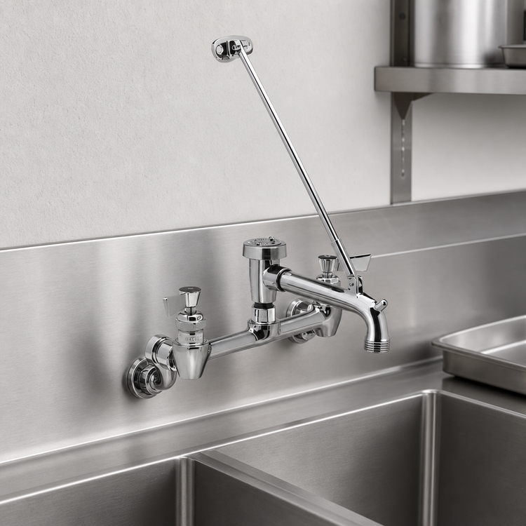 Product image #3 for Fisher Wall-Mount Service Sink Faucet, 8-Inch Adjustable Centers, 6-Inch Spout, Vacuum Breaker, Lever Handles