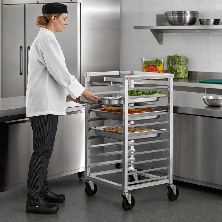 Product image #3 for Dinex Mobile Counter-Height Aluminum Pan Rack for 5 18" x 26" Pans