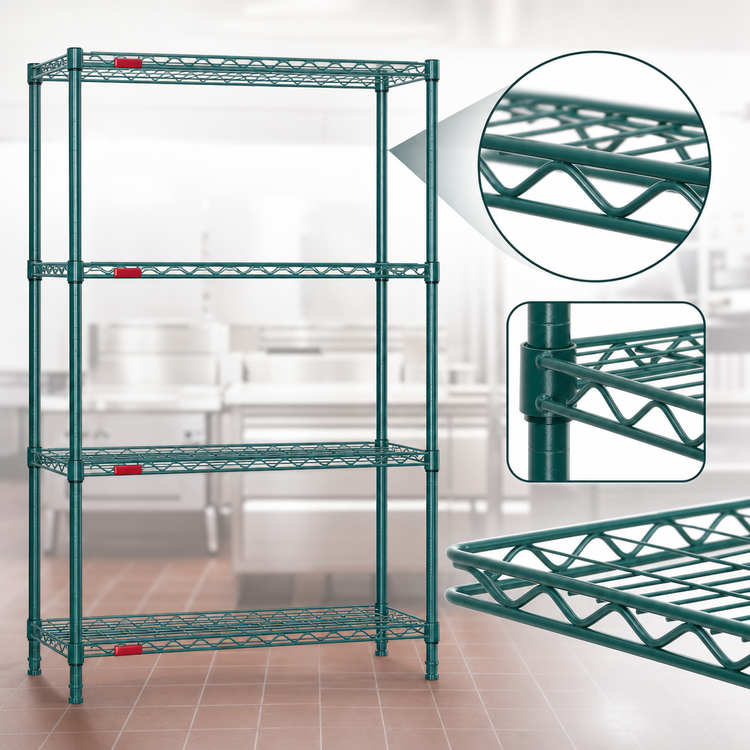 Product image #3 for Eagle Group Valu-Gard 4-Tier Starter Wire Shelving Unit, 48 W x 24 D x 63 H, Green Epoxy