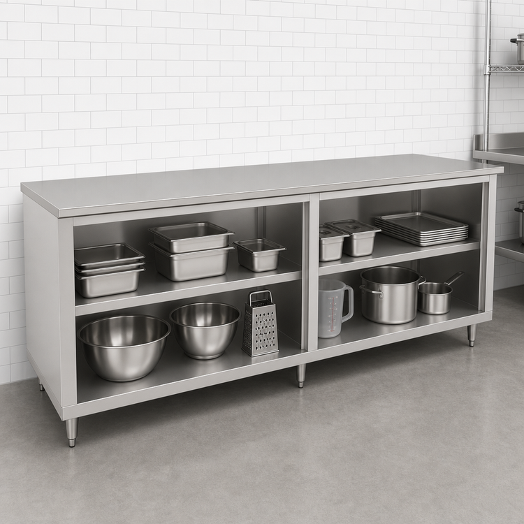 Product image #3 for John Boos Open Front Cabinet Base Stainless Steel Work Table, 144 x 24 Inches, 14-Gauge 300-Series Top