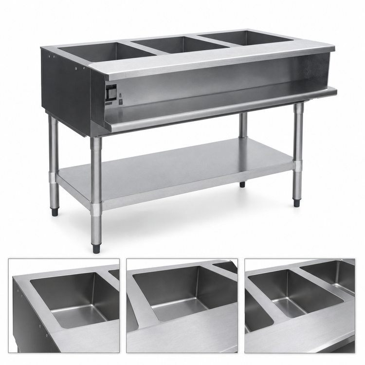 Product image #3 for Eagle Group 48-Inch Liquid Propane Water Bath Hot Food Table, Open Base, 3-Well