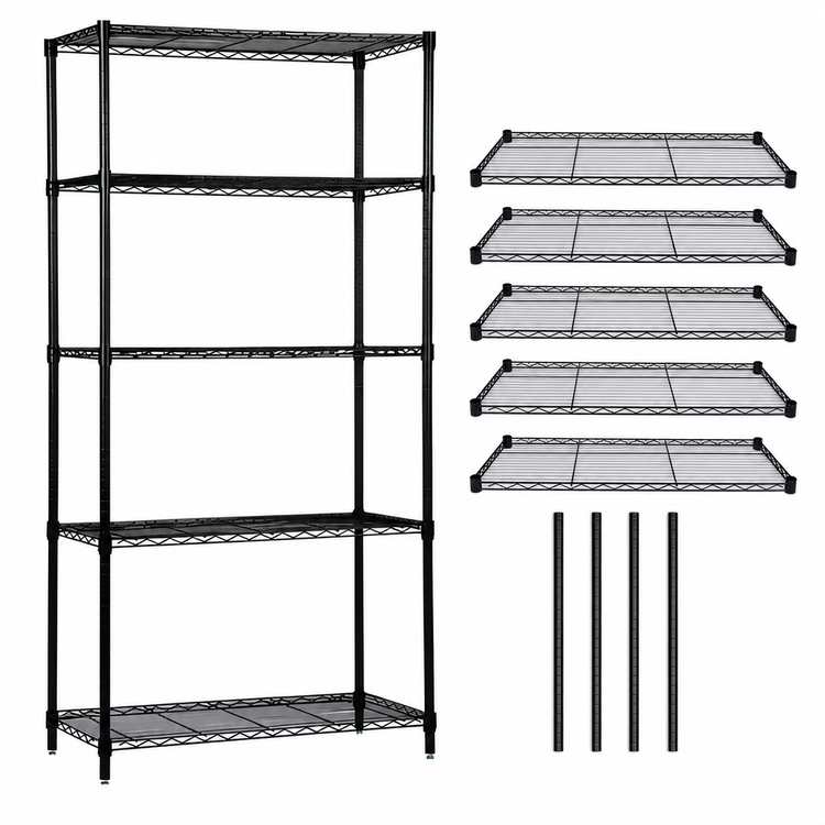 Product image #3 for Quantum 60 Inch Wide x 18 Inch Deep x 63 Inch High Wire Shelving Starter Kit with 5 Shelves, Black Epoxy Antimicrobial Finish