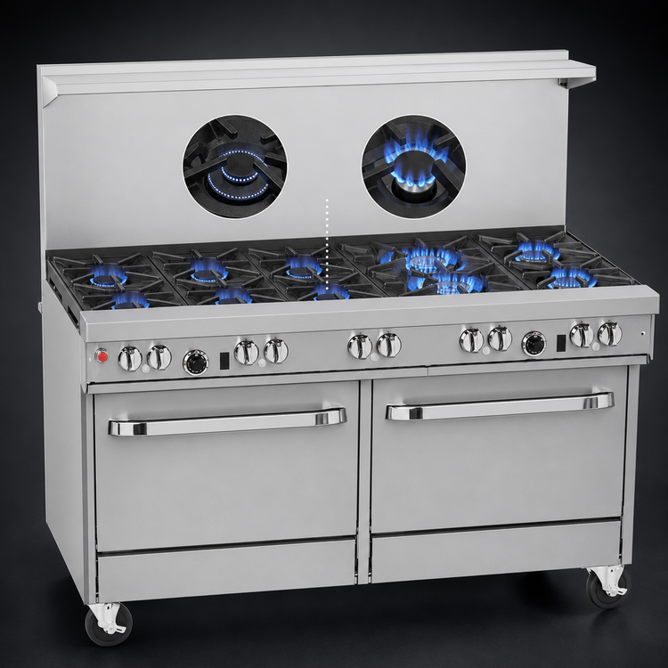 Product image #3 for Southbend Ultimate 60-Inch Gas Restaurant Range with 8 Open Burners, Convection Oven, and Cabinet Base