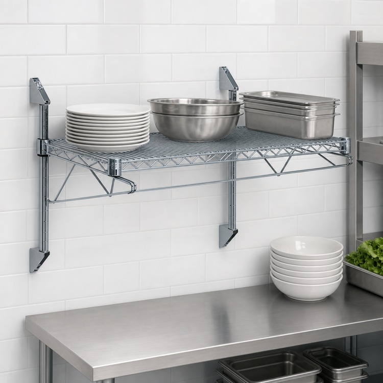 Product image #3 for Quantum Cantilever Single Shelf Wall-Mount Wire Shelving Unit, 30 x 21 Inches, Gray Epoxy Antimicrobial Finish