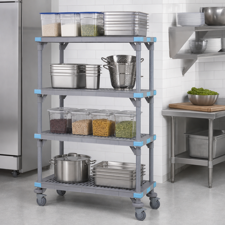 Product image #3 for Quantum Millenia 4-Shelf Mobile Polymer Shelving Starter Unit, 36 x 24 x 86 Inches, Gray