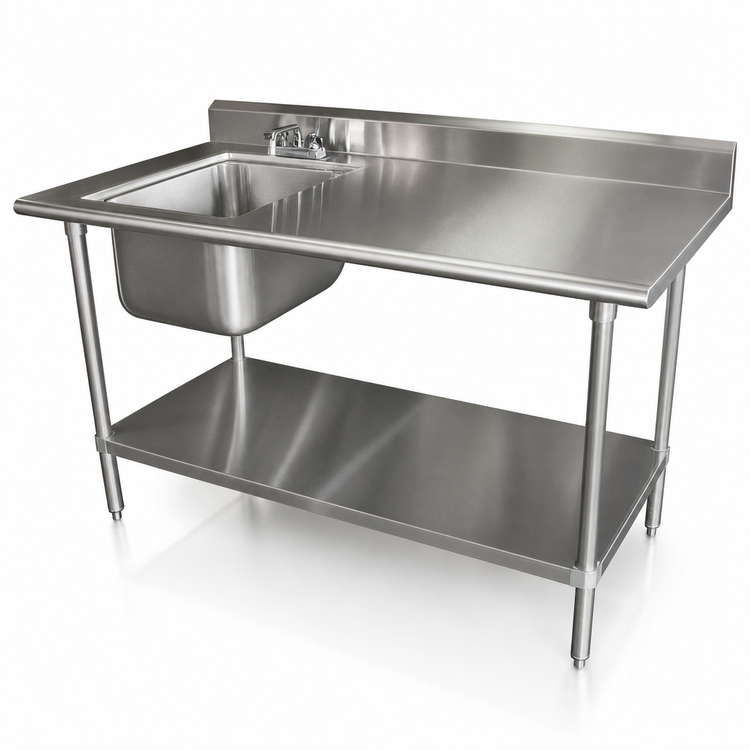 Product image #3 for Advance Tabco 72-Inch Left-Side Prep Sink Work Table with 304 Stainless Steel Top and Adjustable Undershelf