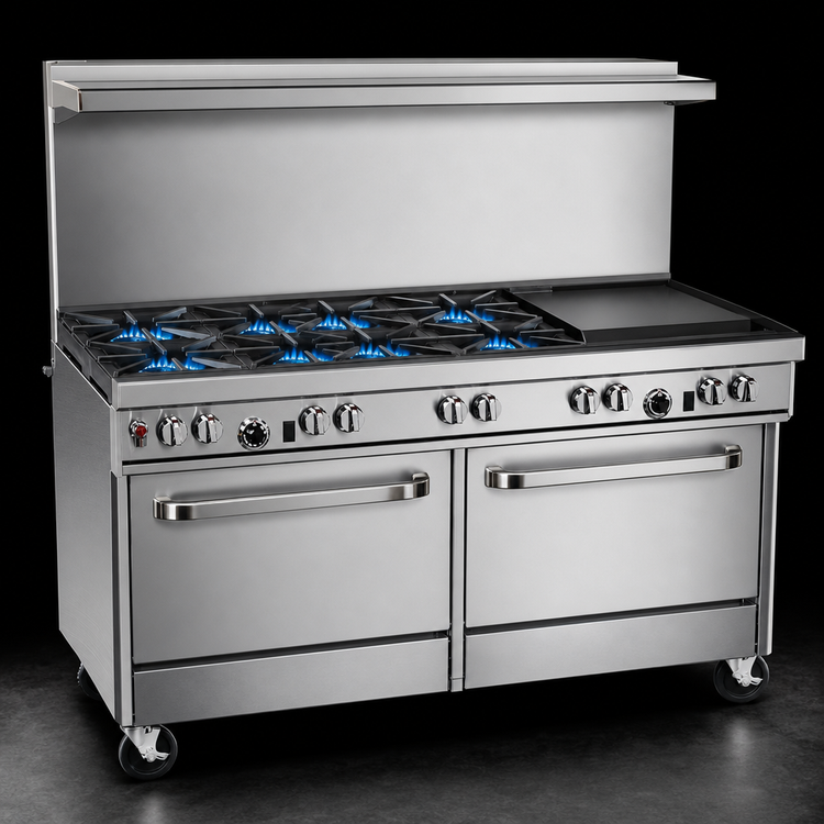 Product image #3 for Southbend Ultimate 60-Inch Gas Restaurant Range with 6 Non-Clog Burners, 24-Inch Griddle, and 2 Convection Ovens