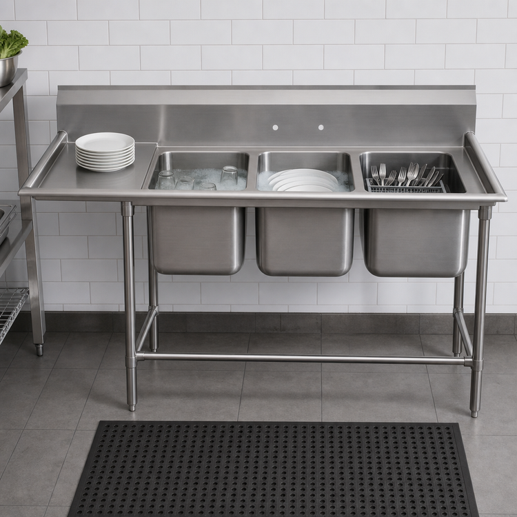 Product image #3 for Regaline 3-Compartment Sink with Left-Hand Drainboard, 14-Gauge 304 Stainless Steel