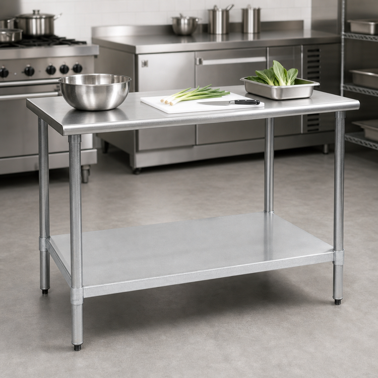 Product image #3 for Eagle Group BlendPort Budget Series 60" W x 24" D Flat Top Work Table with 430 Stainless Steel Top and Galvanized Undershelf