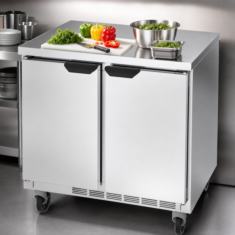 Product image #3 for Beverage-Air 36-Inch Two-Section Worktop Refrigerator with Flat Top and Solid Doors