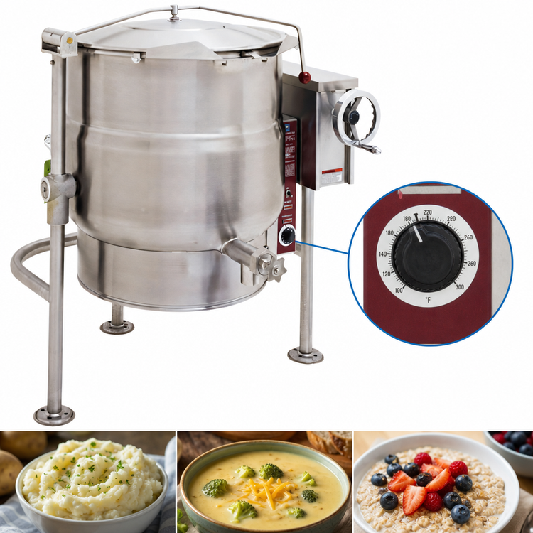 Product image #3 for Crown ELT-40 40 Gallon Electric Tilting Steam Kettle with Tri-Leg Base