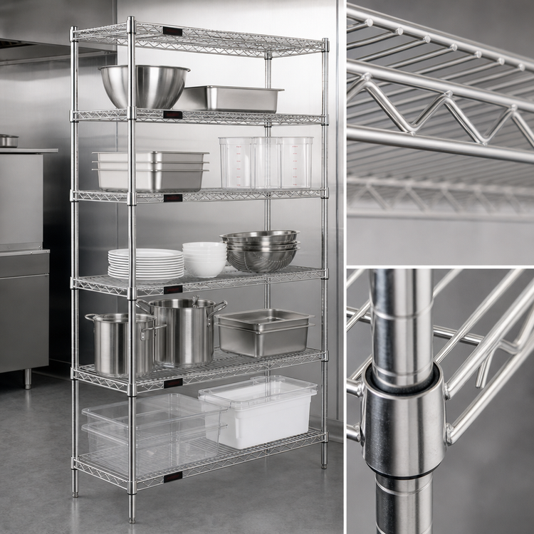 Product image #3 for Eagle Group 5-Tier Starter Wire Shelving Unit, 42W x 21D x 86H, Stainless Steel Finish