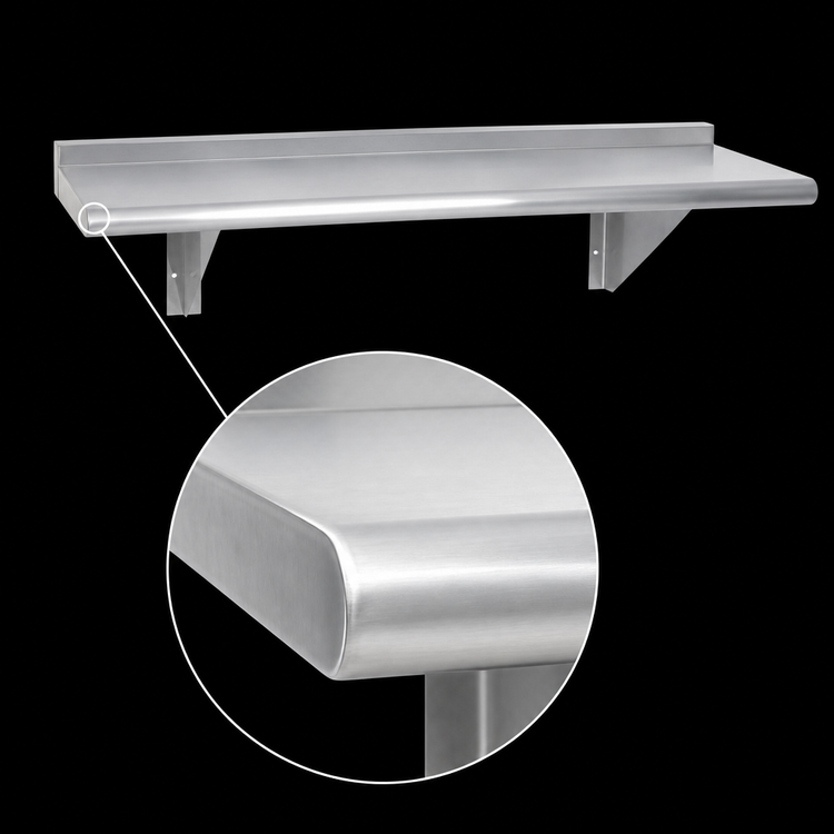 Product image #3 for Advance Tabco 60-Inch x 15-Inch Wall-Mounted 18 Gauge 430 Stainless Steel Shelf, Satin Finish