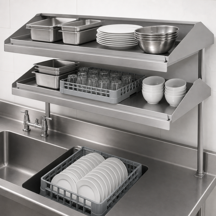 Product image #3 for Eagle Group Solid Double-Sided Dishtable Rack Shelf, 60 x 22.75 x 27.625 Inches, Table/Wall Mounted