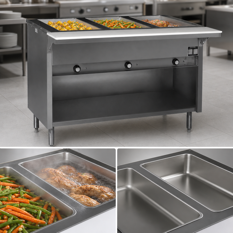 Product image #3 for Spec-Master HT4CB-208-3 4-Well Electric Hot Food Table with Enclosed Base and Cutting Board