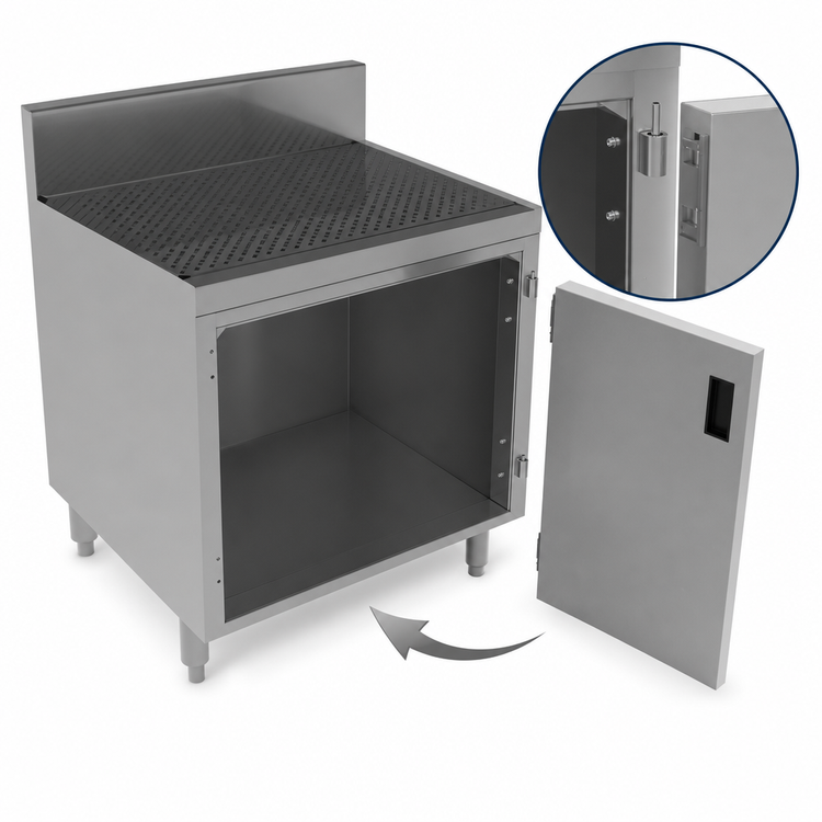 Product image #3 for Advance Tabco Prestige Supreme Stainless Steel Underbar Drainboard Cabinet with Removable Hinged Doors