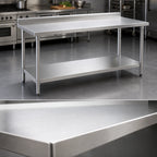 Thumbnail image #3 for Eagle Group Spec-Master T2484SE-BS Stainless Steel Work Table with Backsplash and Adjustable Undershelf, 84 x 24 Inches