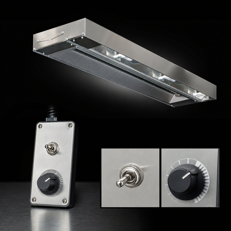 Product image #3 for RedHots 108-Inch Single Strip High-Watt Unlighted Heat Lamp with Remote, 240V