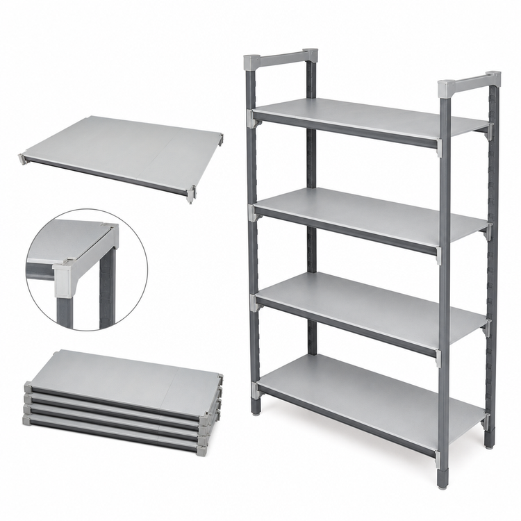 Product image #3 for Cambro Camshelving Elements XTRA 18" x 48" 4-Shelf Solid Universal Shelf Kit, Speckled Gray