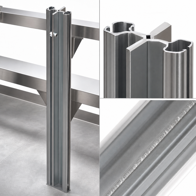 Product image #3 for Stainless Steel Back-To-Back Floor-To-Ceiling Cantilever Shelving Upright, 144 Inches