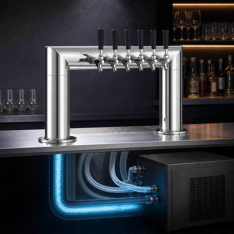 Product image #3 for Perlick 4008-6B Pass-Thru Glycol-Cooled Countertop Beer Tower — 2-Column, 6-Faucet, Polished Chrome