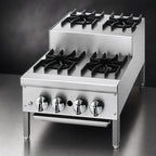 Thumbnail image #3 for Jade Range (Middleby) Supreme JHPE-4-436-F 36-Inch Gas Step-Up Hotplate with 8 Open Burners and Undershelf