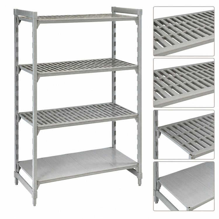 Product image #4 for Cambro Camshelving Premium 24" x 24" x 84" 4-Tier Stationary Starter Shelving Unit, 3 Vented + 1 Solid
