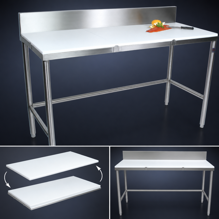 Product image #3 for John Boos 60 Inch x 36 Inch Reversible Poly Top Trimming Table with 6 Inch Backsplash