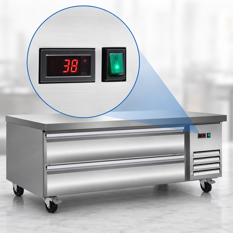 Product image #3 for IKON Refrigeration 62-Inch Wide 2-Drawer Chef Base Refrigerator, Side-Mounted Self-Contained Refrigeration