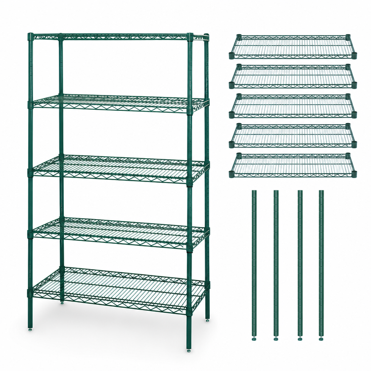 Product image #3 for Quantum 60"W x 12"D x 86"H Wire Shelving Starter Kit, Green Epoxy Finish