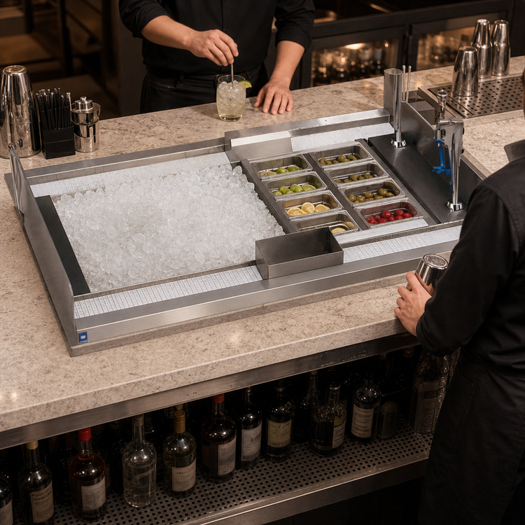 Product image #3 for La Rosa Refrigeration Drop-In Double-Service Ice/Water/Cocktail Unit, 59 Inch, 9-Inch Deep Stainless Steel Lined Bin with Dual Push-Back Glass Fillers