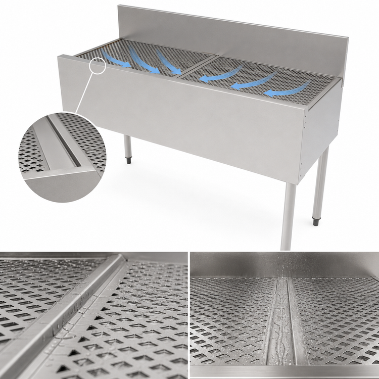 Product image #4 for Perlick Top Shelf 48-Inch Freestanding Stainless Steel Underbar Drainboard with 6-Inch Backsplash
