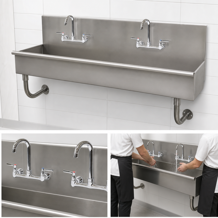 Product image #3 for Advance Tabco 2-Station Wall Mounted Hand Wash Sink with 2 Gooseneck Faucets, 48 Inch Wide