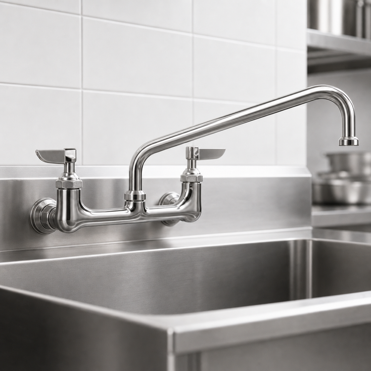 Product image #3 for Eagle Group Heavy-Duty Splash-Mounted Mixing Faucet with 14-Inch Swing Spout, 8-Inch Centers