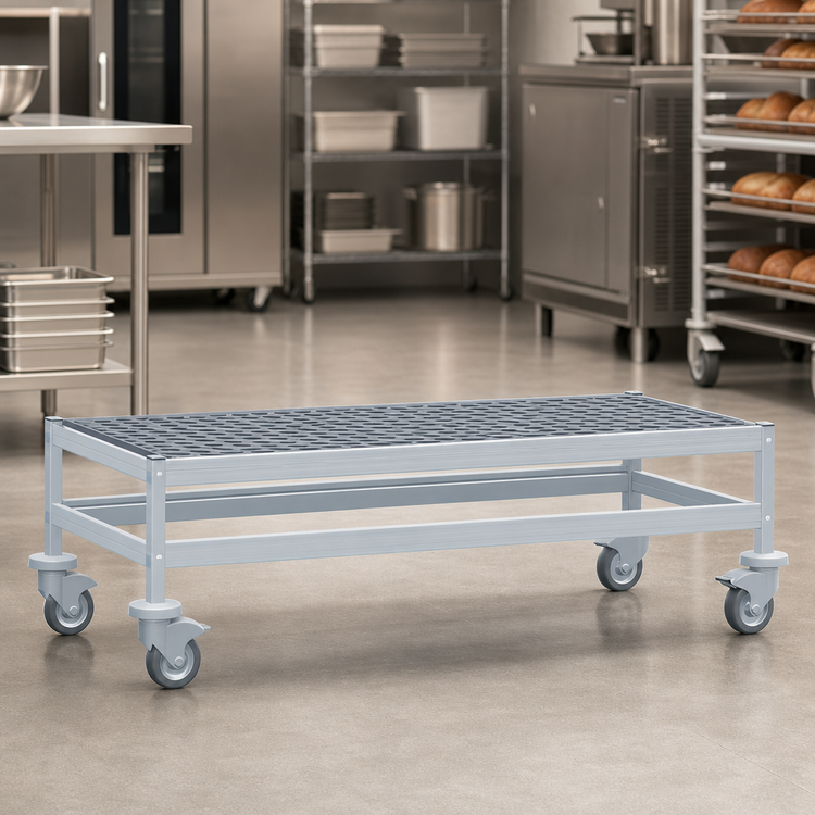 Product image #3 for Fermostock Mobile Louvered/Slotted Aluminum Dunnage Rack with 5-Inch Casters, 59"W x 14"D x 17"H, 600 lb Capacity
