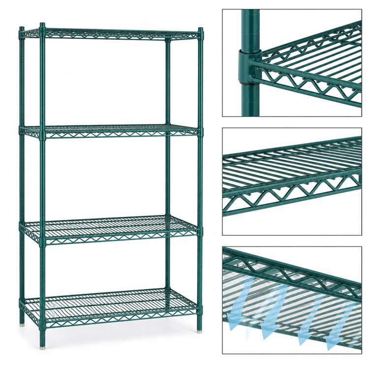 Product image #3 for Eagle Valu-Gard 4-Tier Stationary Starter Wire Shelving Unit, 36W x 18D x 63H, Green Epoxy