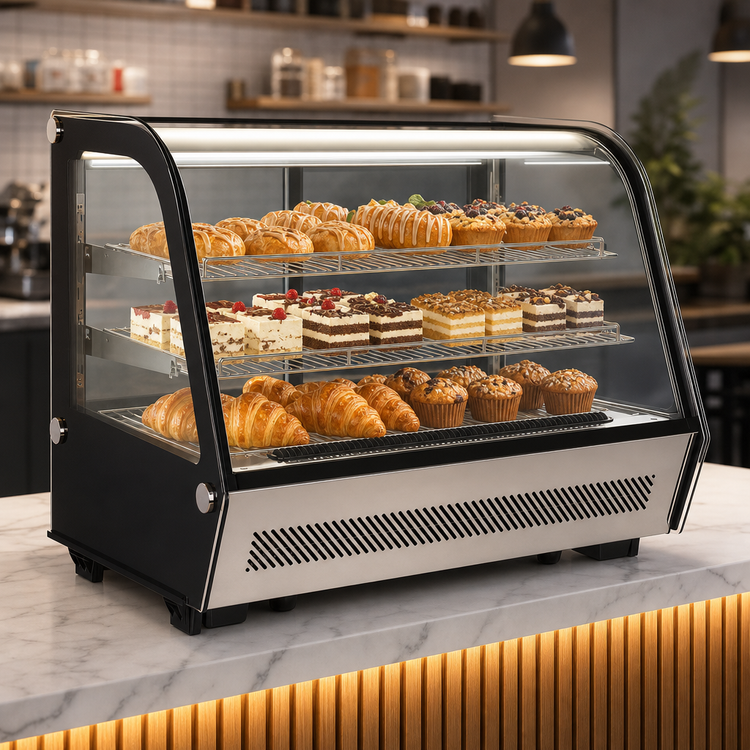 Product image #3 for BakeryXpress 35-Inch Countertop Full-Service Refrigerated Display Case with Curved Front Glass