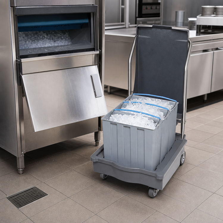 Product image #3 for SmartCART 75 Mobile Polyethylene Ice Caddy with 3 Totes, 75 lb Capacity